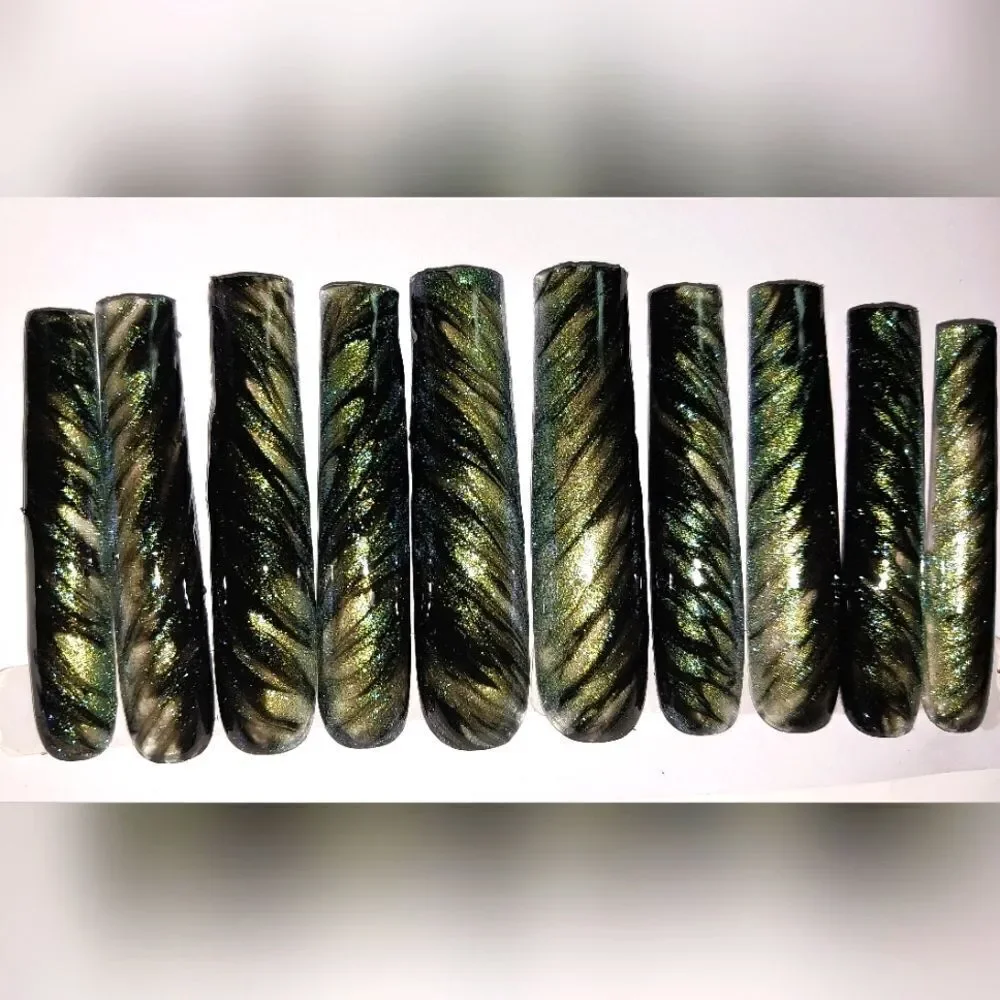 Hand crafted custom cateye 10pc 3xl long acrylic press on nails sz medium